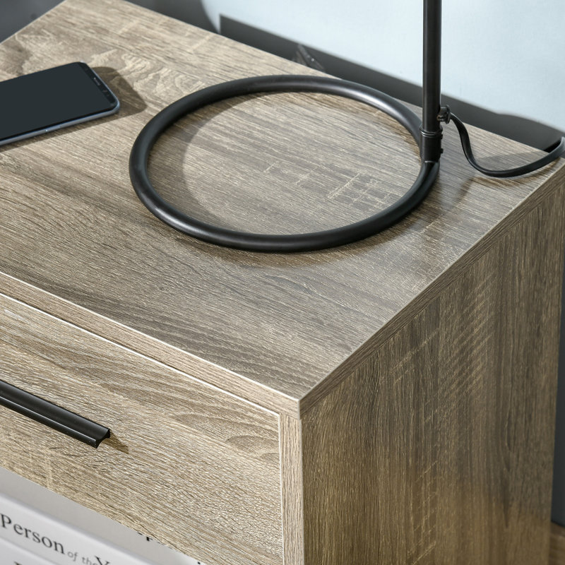 Side Table, Small End Table With Storage Shelf And Drawer, Modern Bedside Table For Bedroom