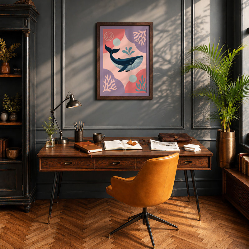 Whale in Depth Coastal - Framed Print, Walnut, A1 - 84.1 x 59.4 cm