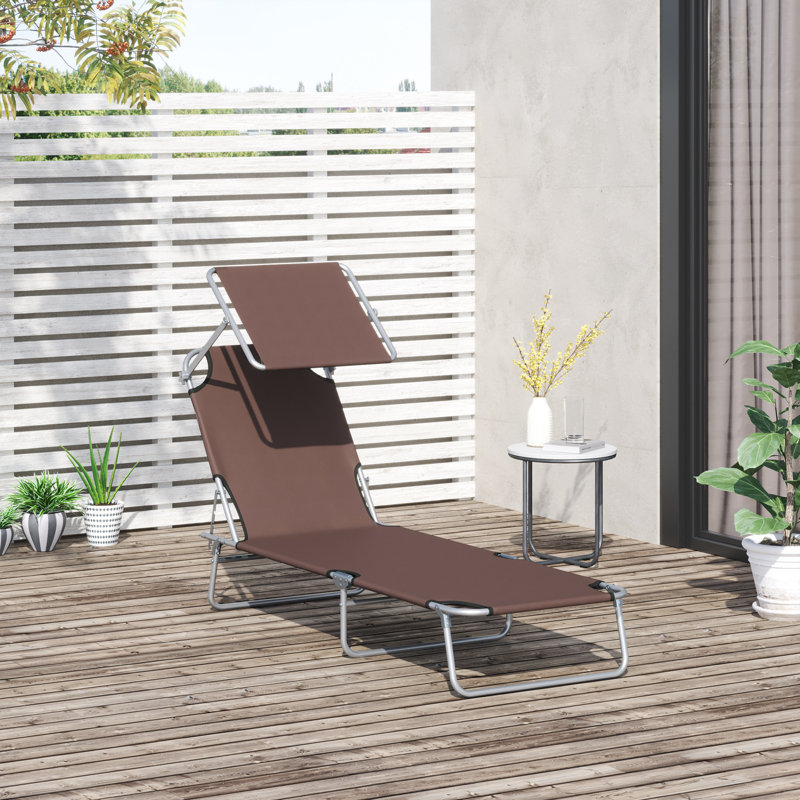 Outsunny Folding Sun Lounger with Canopy, Portable, Brown