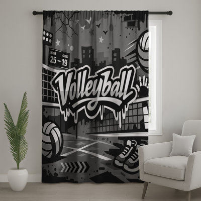 Graffiti Volleyball Scene Window Curtains, Volleyball Sheer & Blockout Curtains - 1 Panel
