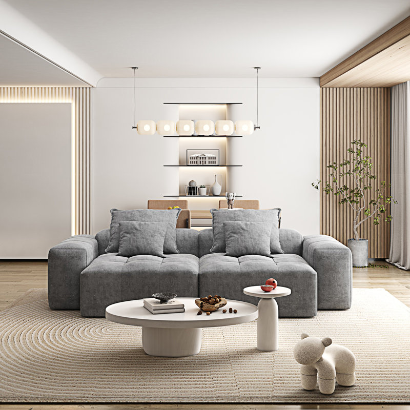 Canapé modulaire surdimensionné moderne avec 2 chaises longues et 2 accoudoirs, Gris chenille