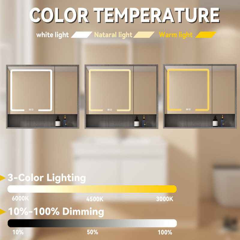 32 Inch Modern Floating Bathroom Vanity with LED Mirror Cabinet &Ceramic Sink Set,Wall Mounted Vanities with LED Medicine Cabinet&Lights&Mirror,Defog,Dimmer,(No Faucet)