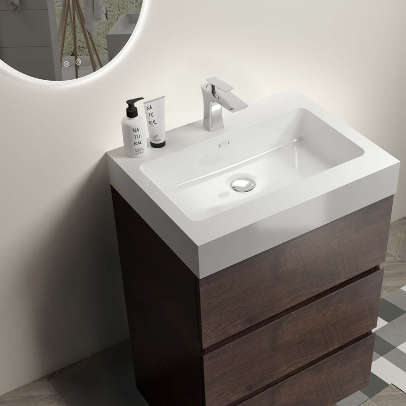 Meuble-lavabo autoportant moderne avec lavabo sans drain et robinet, Blanc