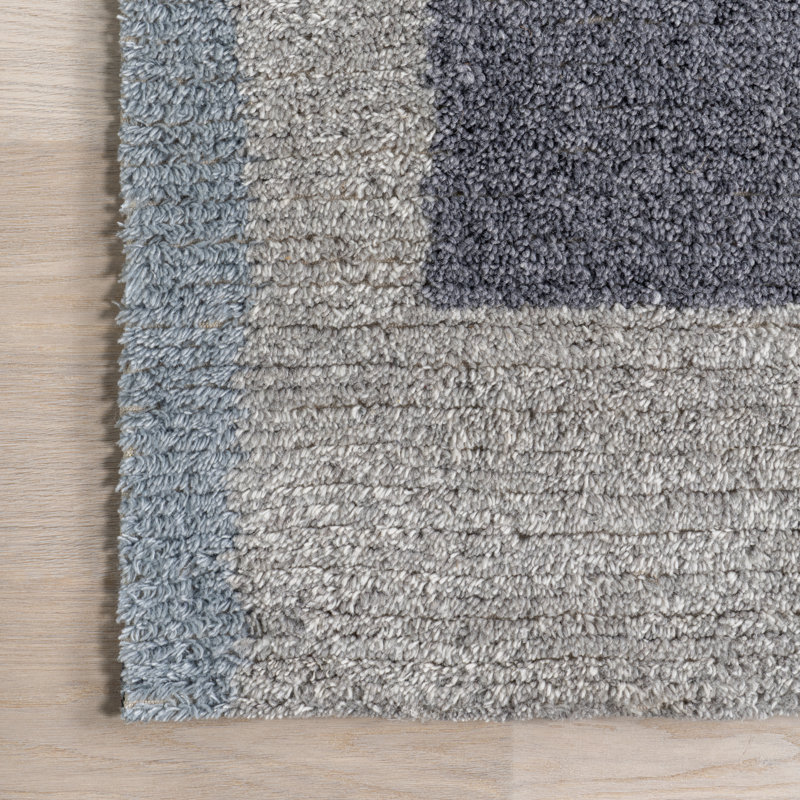 Gray Colorblocked Handmade Wool Tufted Rectangular Rug 4' x 6'