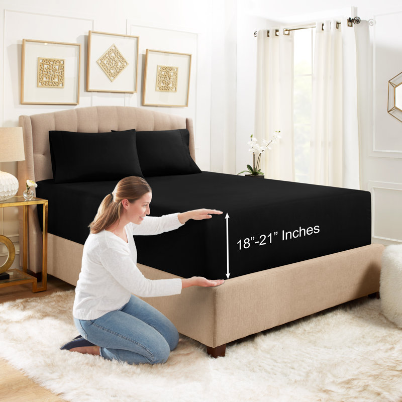 Microfiber Sheet Set, Black, King Sheet Set with 2 Pillowcases
