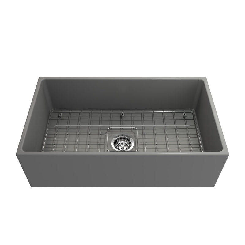 33 in. L Farmhouse Kitchen Sink, Matte Gray