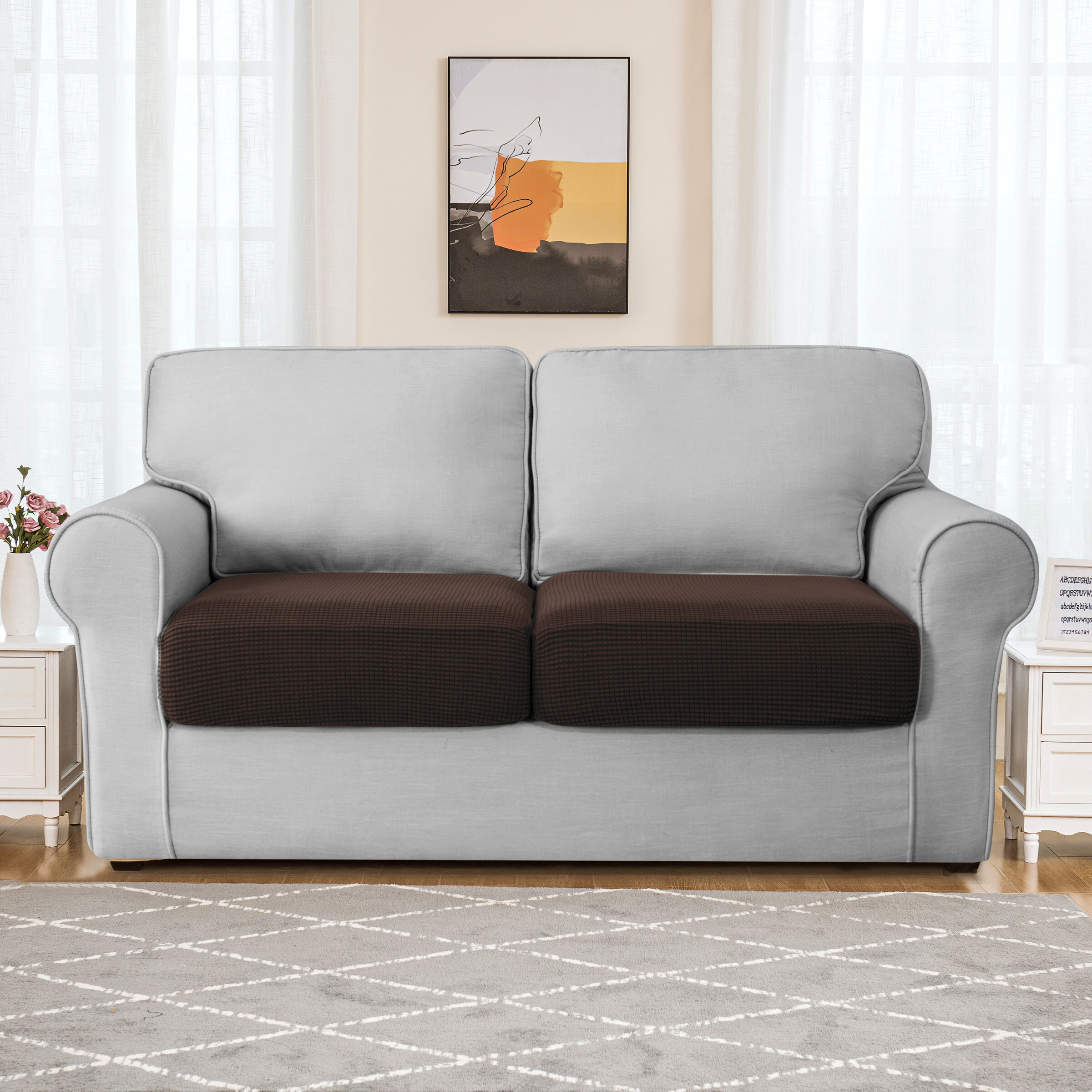 Faux Leather Stretchy Sofa Seat Cushion Cover Chair Couch Loveseat  Slipcovers in , 27.5 H x 25 W x 9 D