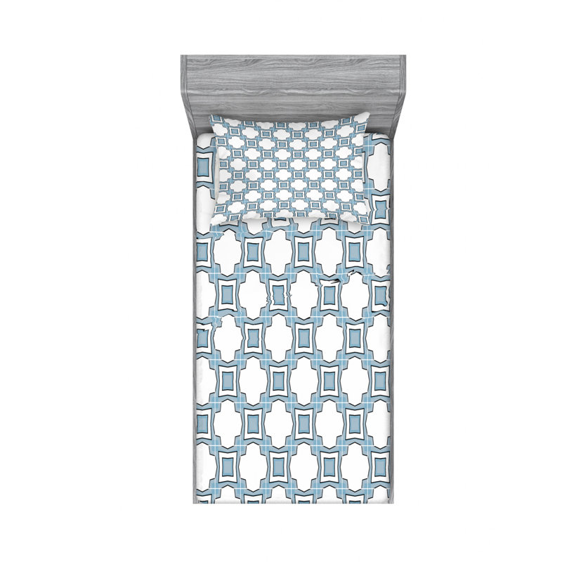 Microfiber Geometric Sheet Set, Twin Sheet Set with Fitted Sheet
