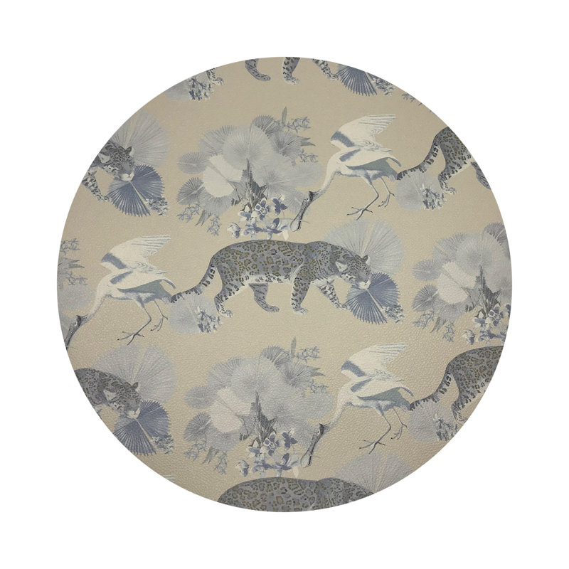 Leopard Walk Powder Vegan Leather Round Coasters, Cream