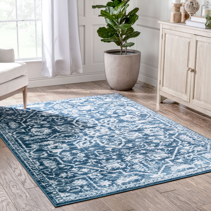 Tapis bleu clair à médaillon bohémien Dazzle, Rectangle 7 pi 3 po x 9 pi 3 po