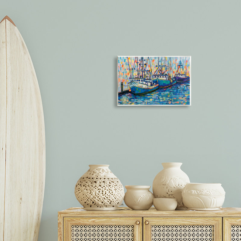 Art mural, "Vivid bateaux in harbour" par Jeanette Vertentes, H 10 po x l 15 po