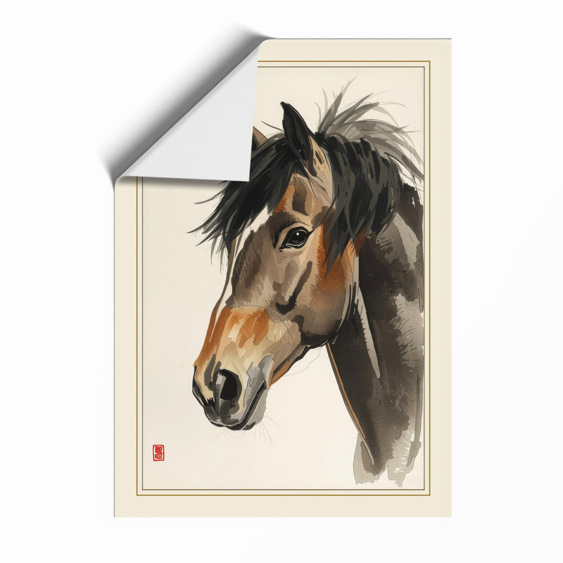 Noble Horse Japandi - Framed Print, Unframed, A2 - 59.4 x 42.0 cm