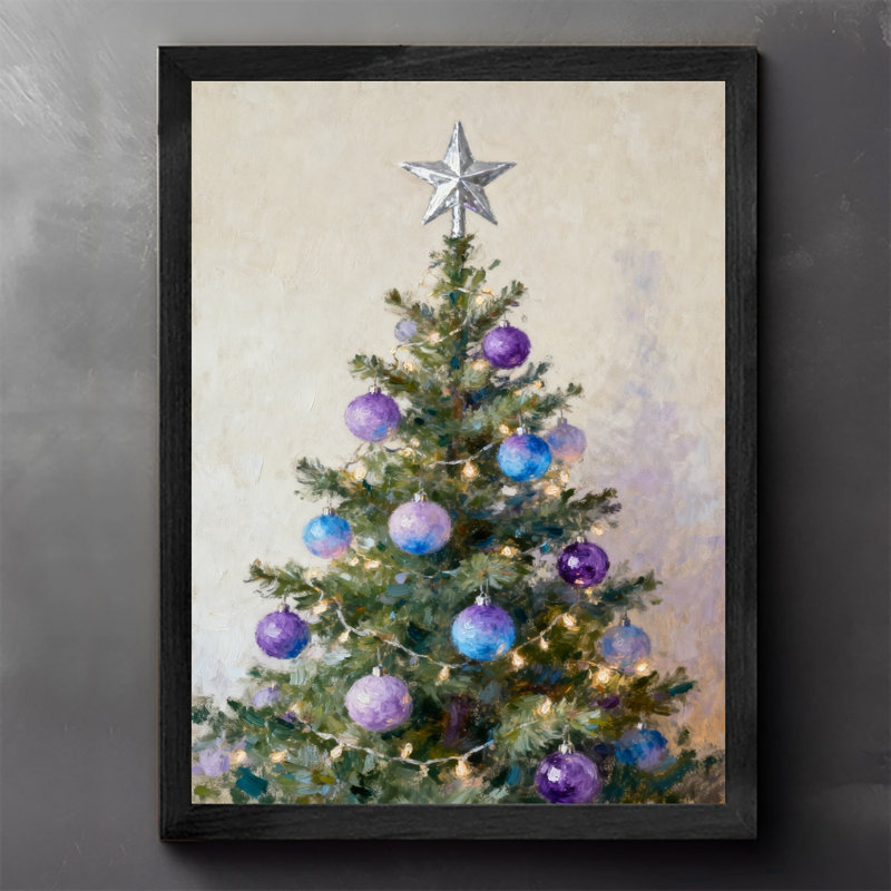 Art mural arbre de Noël noir encadré de style rétro, H 25 po x l 17 po