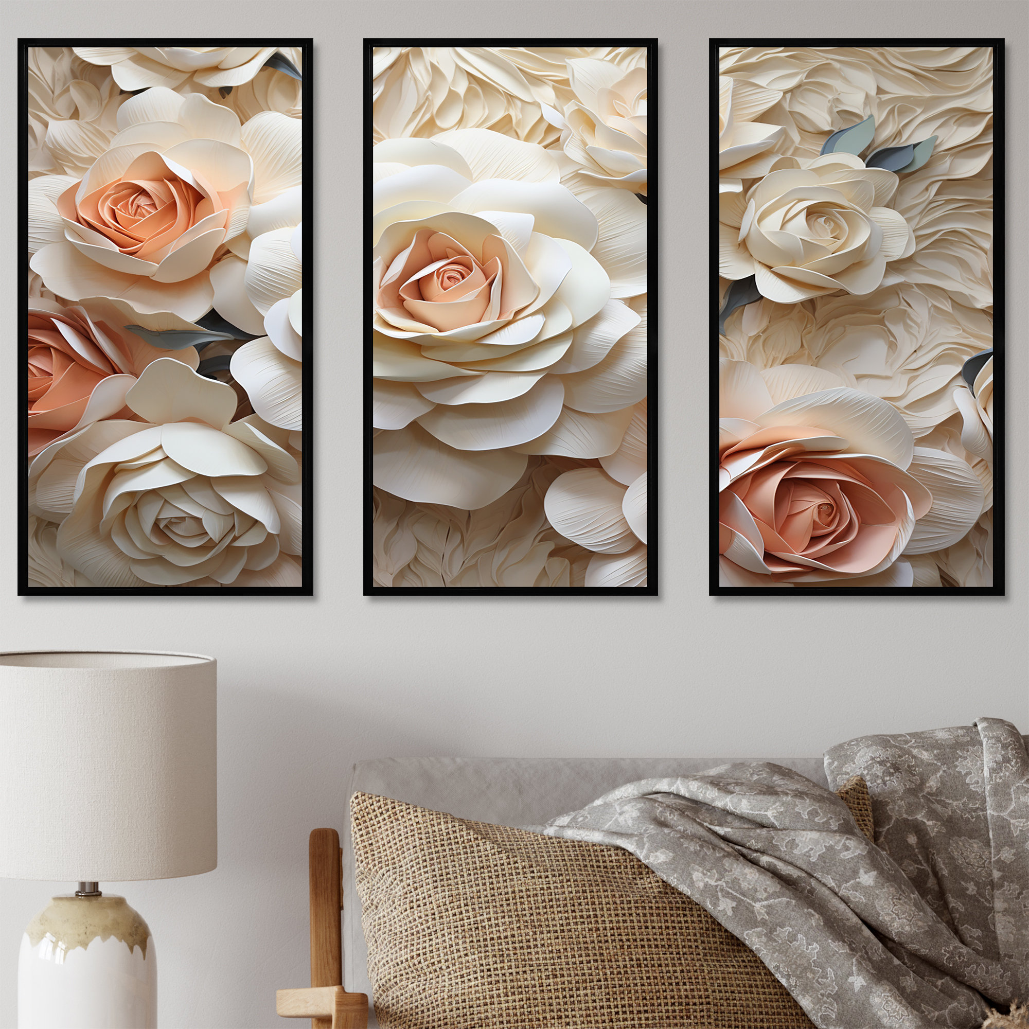 Lark Manor Minimalism Beige Roses Passion - Roses Wall Art Living Room ...