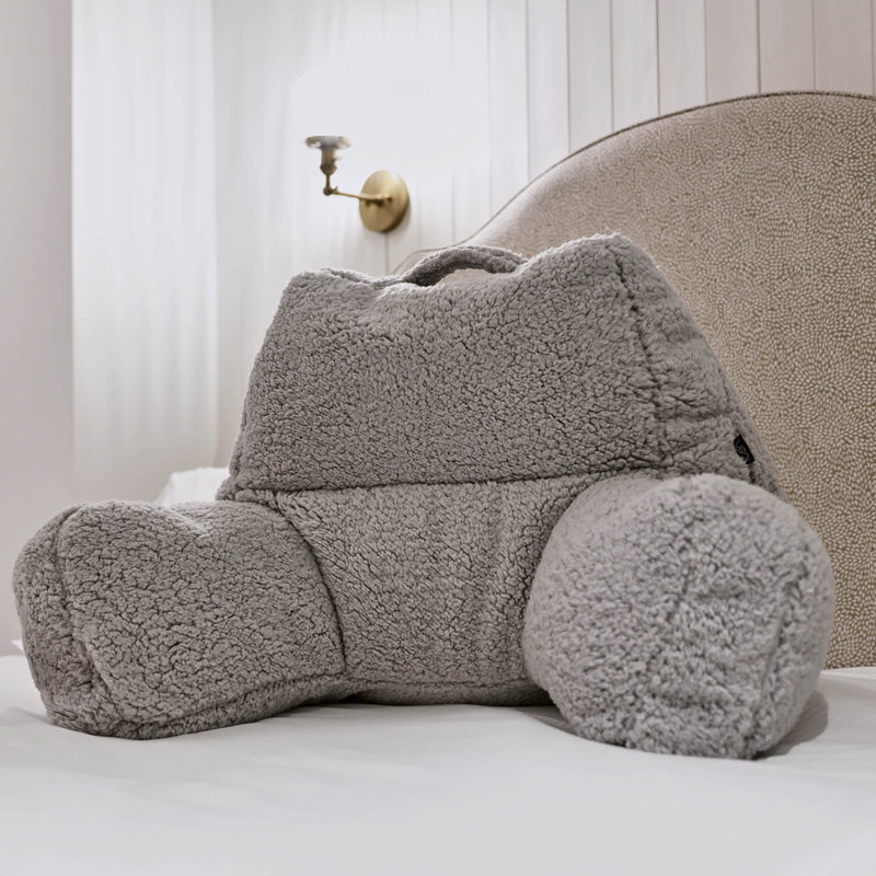 Kingston Faux Fur Classic Bean Bag and Reading Pillow Set, Grey