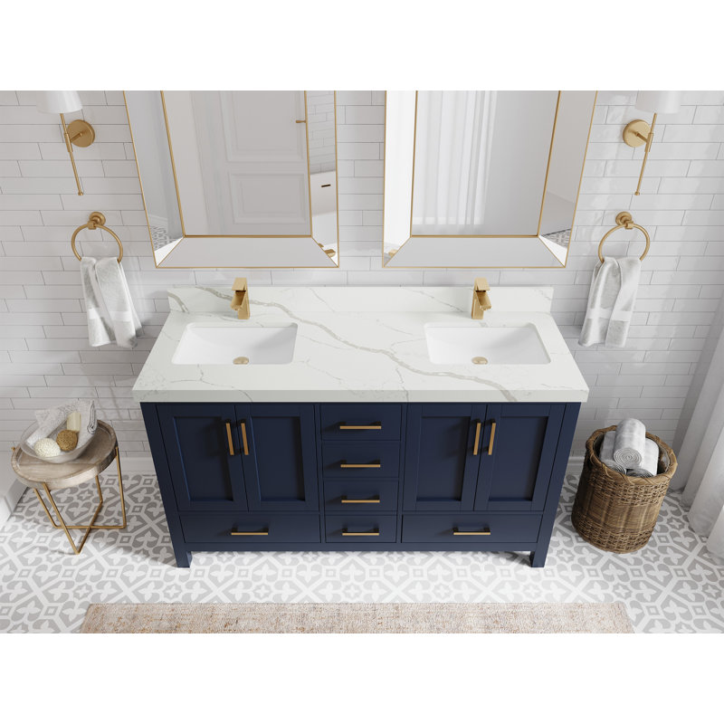 Malibu 60'' Double Bathroom Vanity with Top, Calacatta Laza