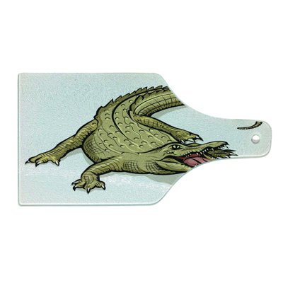 Ambesonne Reptile Tempered Glass Cutting Board Exotic Wild Crocodile Theme White Navy