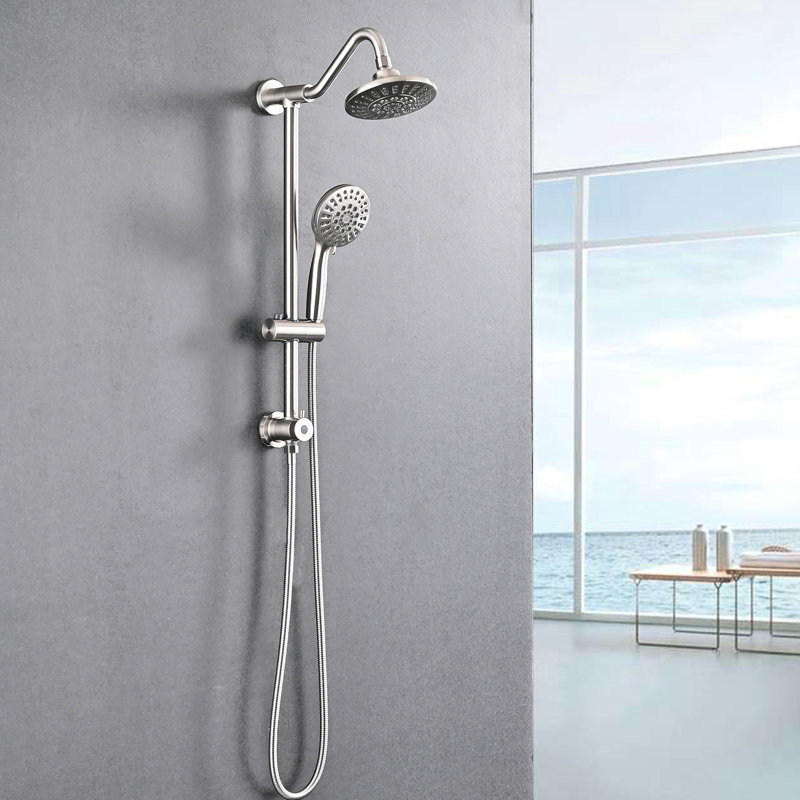 Shower System In Brushed Nickel With Adjustable Slide Bar, 6 Inch Rain Head And Handheld For Custom Dual Handheld, Easy To Operate
