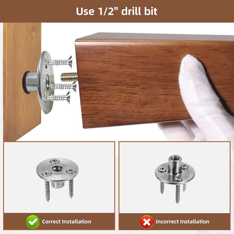 Solid Wood Furniture Legs With Metal Mounting Plates, Set Of 4, Durable And Stylish Replacement Legs For Sofa, Couch, Cabinet, Bench, And Bed
