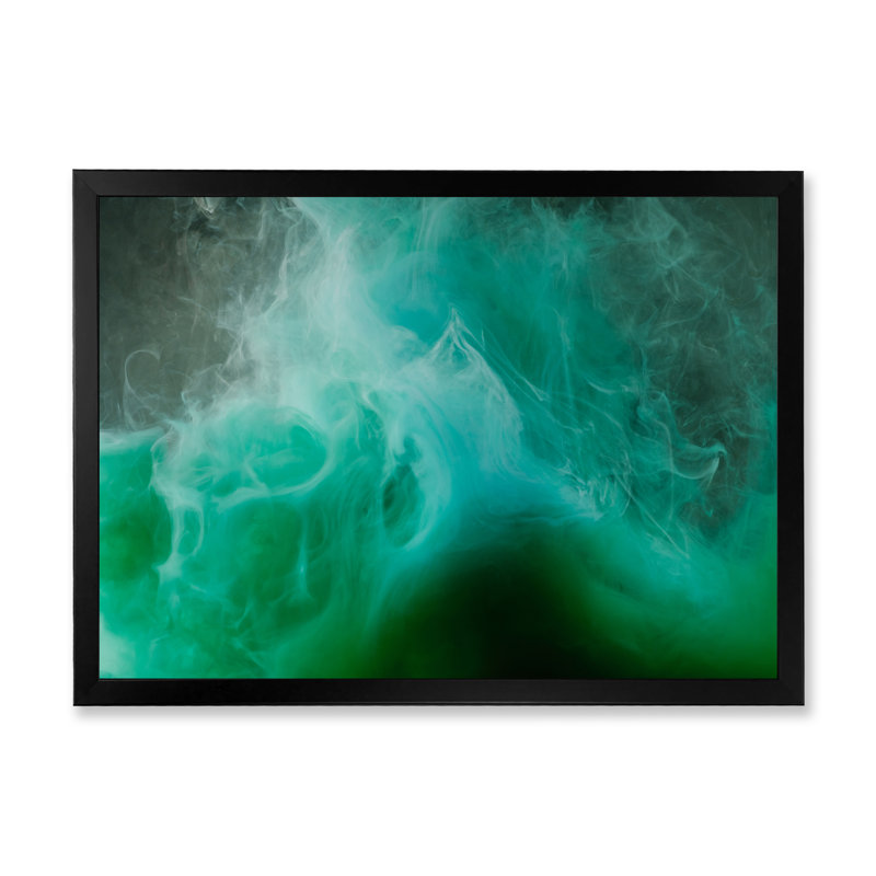 Close Up Of Green Ink On Black II - Modern & Contemporary Canvas Artwork, Black Picture Framed, 8'' H x 12'' W x 1'' D