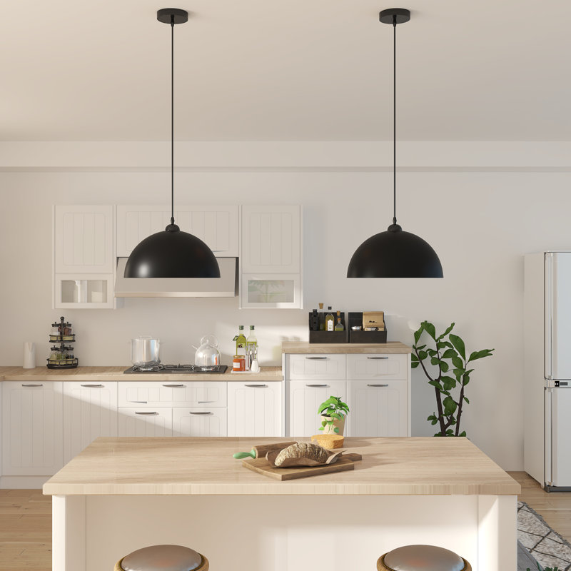 Luminaire suspendu simple à 2 lumières Dileo, H 8,5 po x l 15 po x P 15 po, Noir et or, 2 Pack