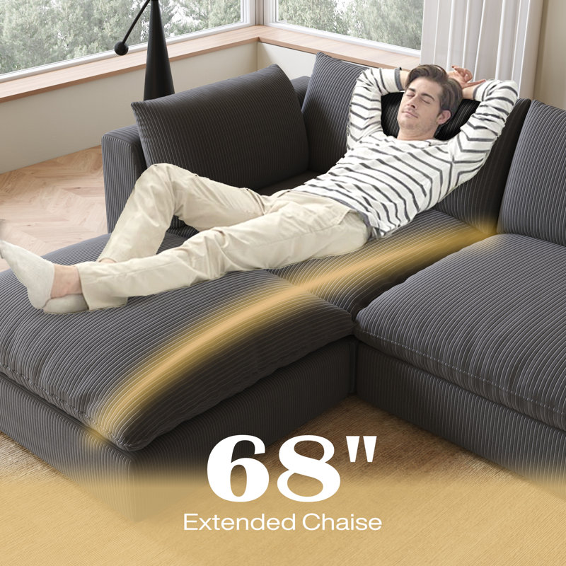 Canapé modulaire surdimensionné en U avec repose-pieds 6 pièces 156,7 "156", Velours noir