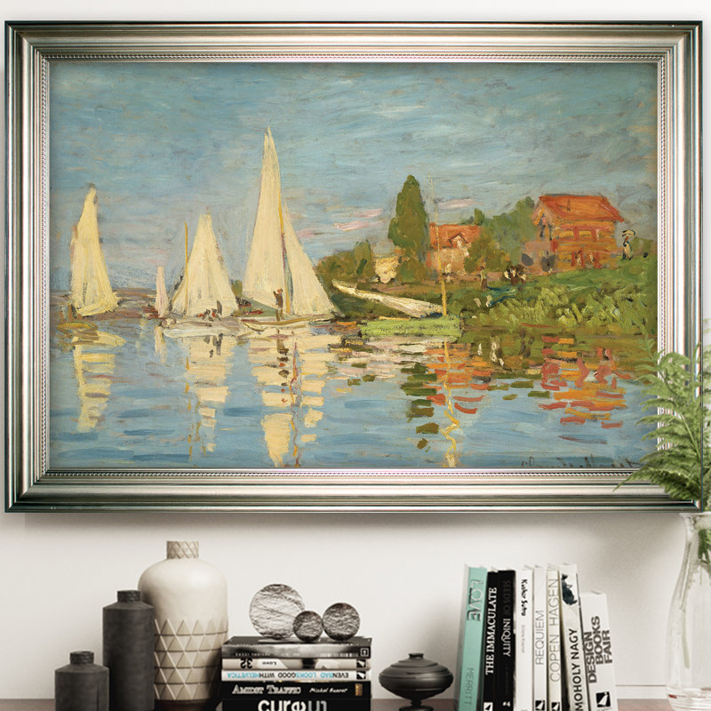 «Regatta at Argenteuil» par Claude Monet, reproduction de peinture à l'huile, H 30 po x l 42 po x P 2 po, Cadre argenté