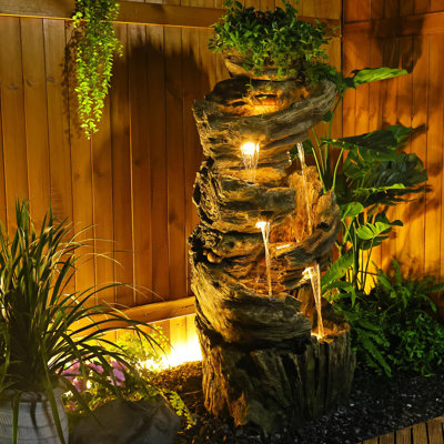 Haben Handcrafted Outdoor Weather Resistant Floor Fountain with Lights