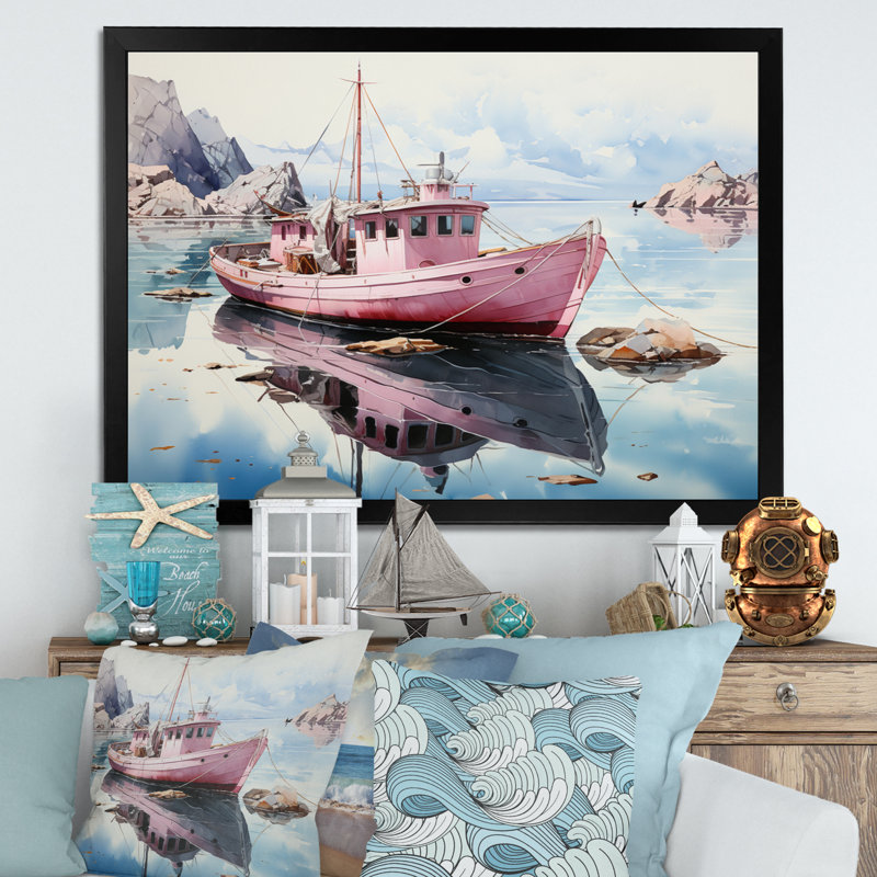 " Pink Teal Iceberg Arctic Mirage ", Cadre simple noir, H 34 po x l 44 po x P 1,5 po