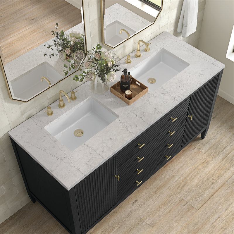 Myrrin 60'' W Double Vanity, Eternal Jasmine Pearl, Carbon Oak, 8" Widespread