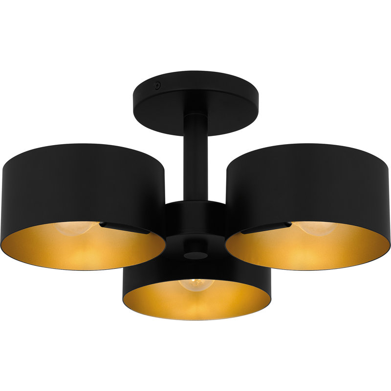 Kess 3-Light Matte Black Semi-Flush Mount