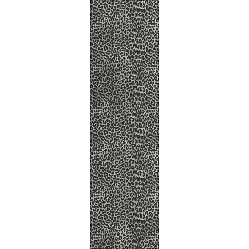 Tapis gris à imprimé animalier Abouaber, Tapis de couloir 2 pi 3 po x 7 pi 6 po