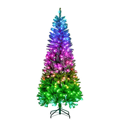 Sapin de Noël artificiel mince en PVC préilluminé de 1,80 m, avec changement de couleur RVB intelligent