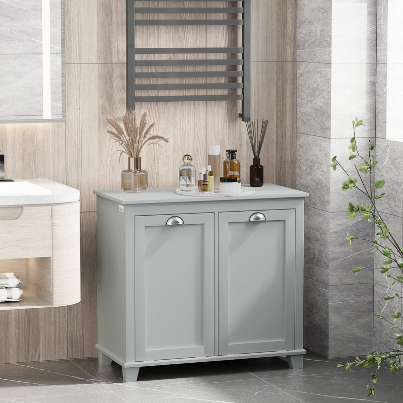 Armoire pour panier de salle de bain inclinable, organisateur de rangement gris avec deux compartiments - grande capacité pour la lessive, matériau, résistant, facile à nettoyer, conception à surmatelas, l 30 po x P 15,95 po x H 27,5 po