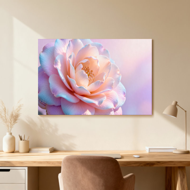 Plantes et fleurs rose tendre sur fond pastel, H 20 po x l 30 po, Toile tendue, Ne s’applique pas