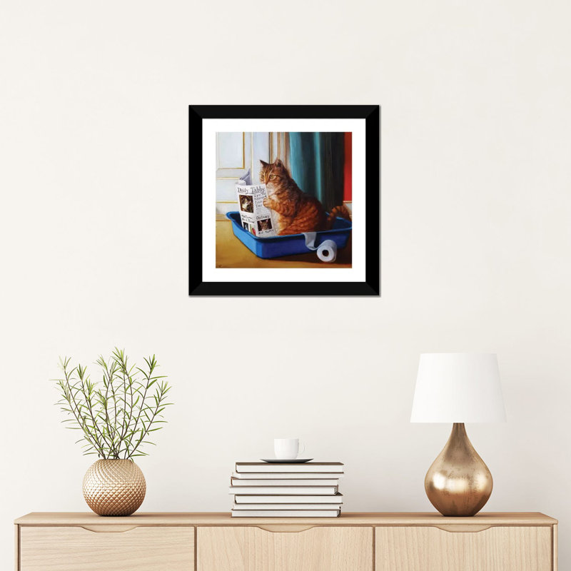 « Kitty Throne » par Lucia Heffernan-impression, Blanc, H 16 po x l 16 po x P 1 po, Papier encadré noir