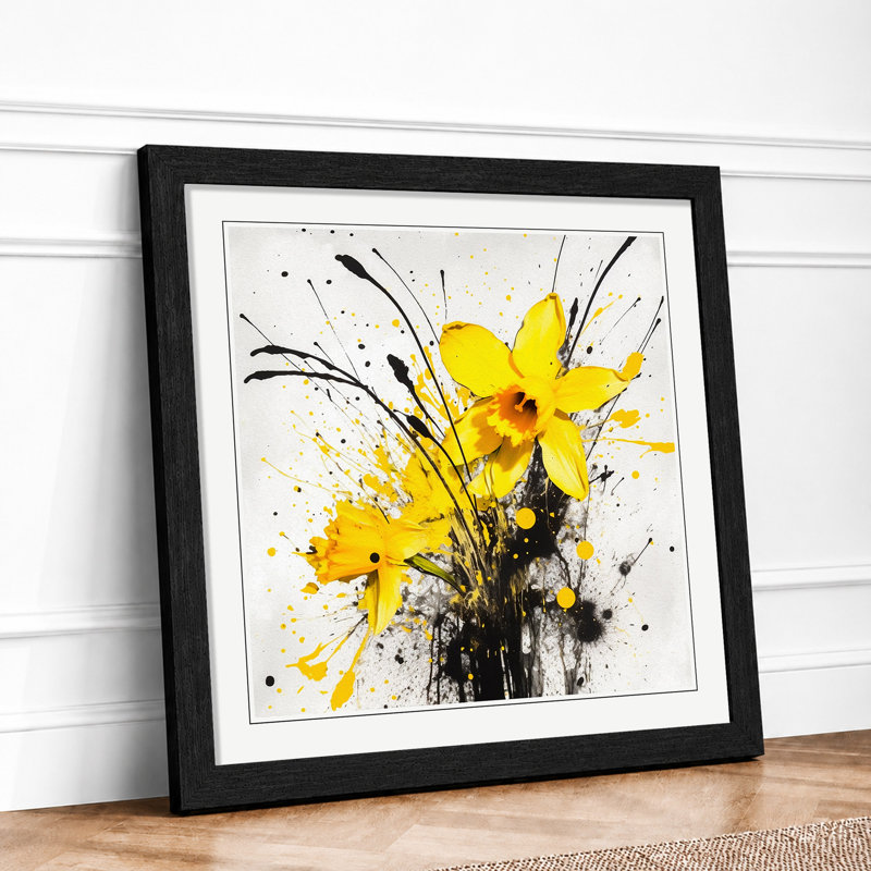 Daffodil Splatter - Framed Print, Black