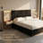 Luxurious Upholstered King Platform Bed With LED Lights & Charging Station And 2 Bedside Tables,Velvet Tufted And Metal Headboard With Metal Slat Support ,No Box Spring Needed,Black-1475472504