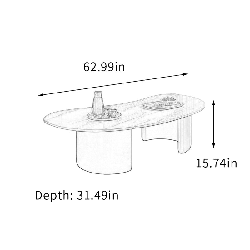 Table basse Modern Minimalisme, Blanc / gris clair, 15.74" H x 62.99" L x 31.49" W, Noir