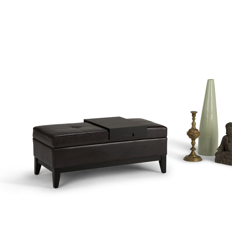Oregon 42"W Upholstered Vegan Leather Contemporary Rectangular Lift-Up Storage Ottoman Bench with Tray and Hidden Storage