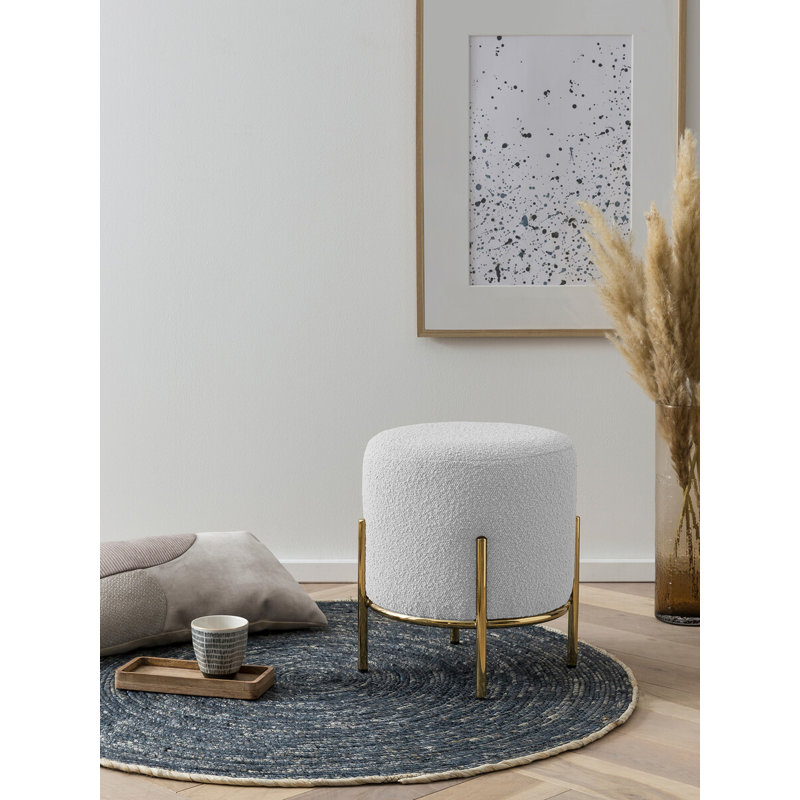 Wigburg 35cm Wide Round Footstool Ottoman, Gold, White