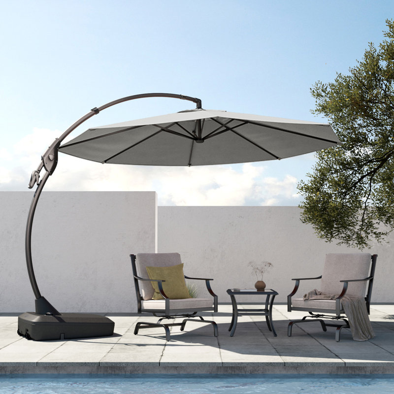 Parasol en porte-à-faux octogonal Sunbrella l 138 po avec base Harry-Charles, Toile gris anthracite