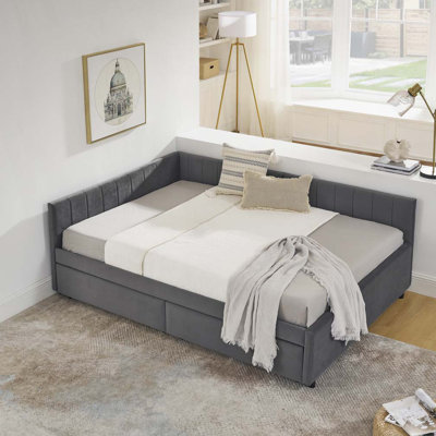 Velvet Upholstered Tufted Bed Frame with Two Drawers by Everly Quinn