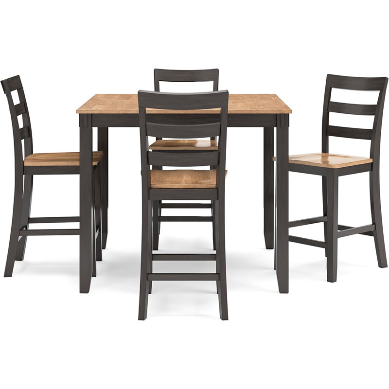 Table de salle à manger à hauteur de comptoir et 4 tabourets de bar Casual, brun clair et brun foncé