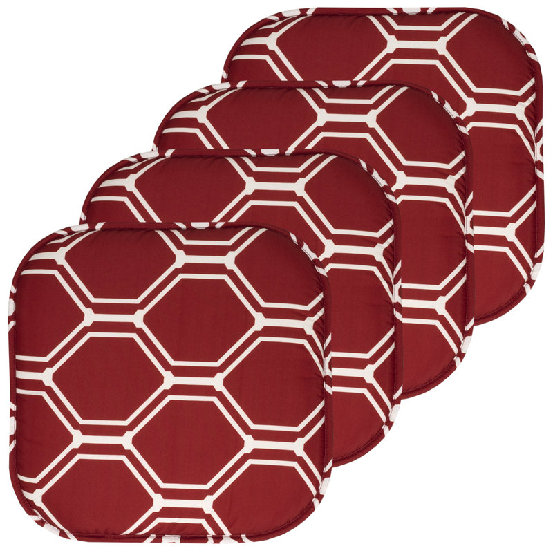 Coussin de coussin de chaise en mousse viscoélastique hexagonale 16 po x 16 po Mirage, Vin / blanc, Paquet de 4