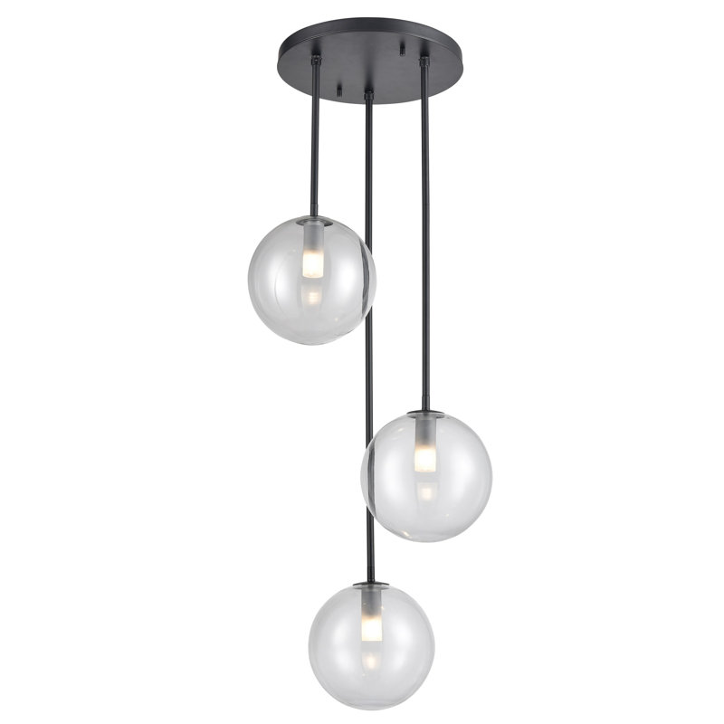 Luminaire suspendu sphère 3 lumières grappe Sumner, Transparent, Graphite