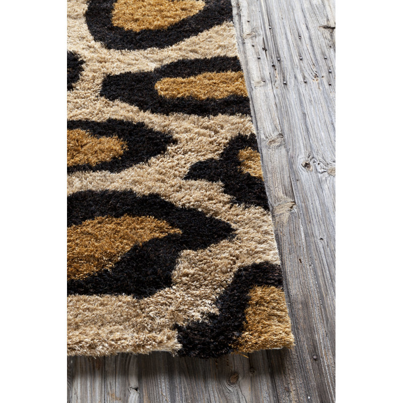 Baumgarten Authentic Hand-Woven Black & Tan Animal Print Wool Area Rug, Rectangle 5' x 7'6"