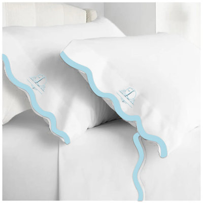 Monogram 400TC Applique Scallop Embroidery Cotton Sheet Set
