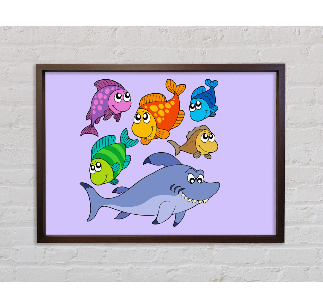 Shark And Fish Lilac - Einzelner Bilderrahmen Kunstdrucke auf Leinwand