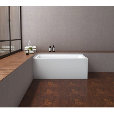 Kingston Brass Aqua Eden 54-Inch Acrylic Rectangular 2-Wall Corner Alcove Tub, Hand Drain